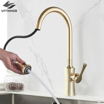 Brushed gold pull out spray kitchen faucet water mixer