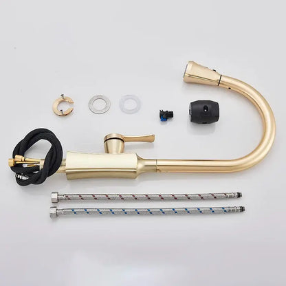 Brushed gold pull out spray kitchen faucet water mixer