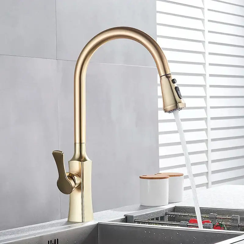 Brushed gold pull out spray kitchen faucet water mixer