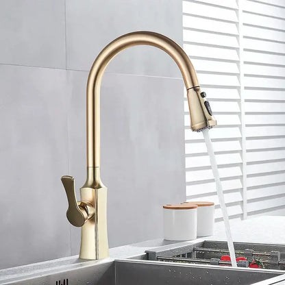 Brushed gold pull out spray kitchen faucet water mixer