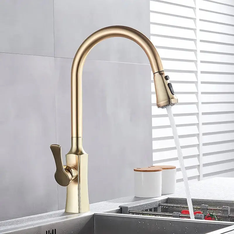 Brushed gold pull out spray kitchen faucet water mixer