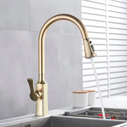 Brushed gold pull out spray kitchen faucet water mixer