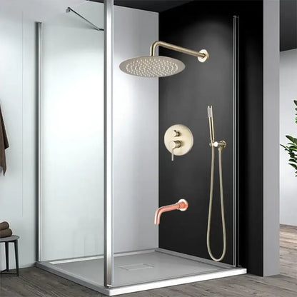 Brushed gold rainfall shower faucet set with handheld for bathroom