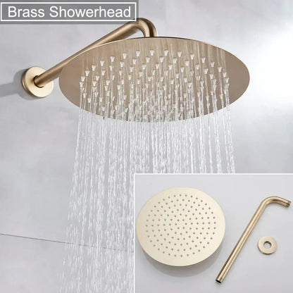 Brushed gold rainfall shower faucet set with handheld for bathroom