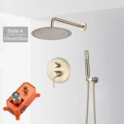 Brushed gold rainfall shower faucet set with handheld for bathroom
