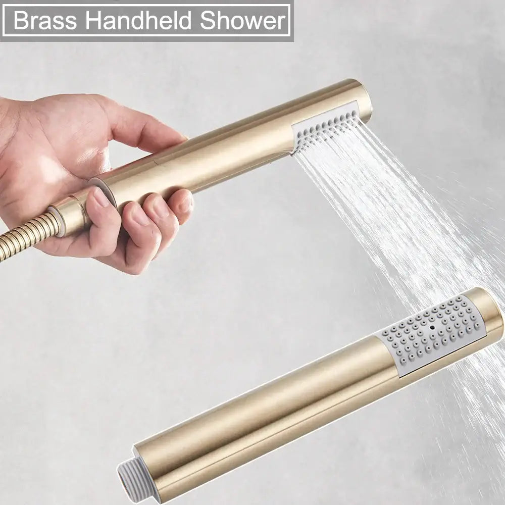 Brushed gold rainfall shower faucet set with handheld for bathroom