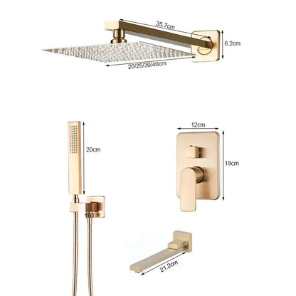 Brushed gold rainfall shower faucet with handheld sprayer bathroom