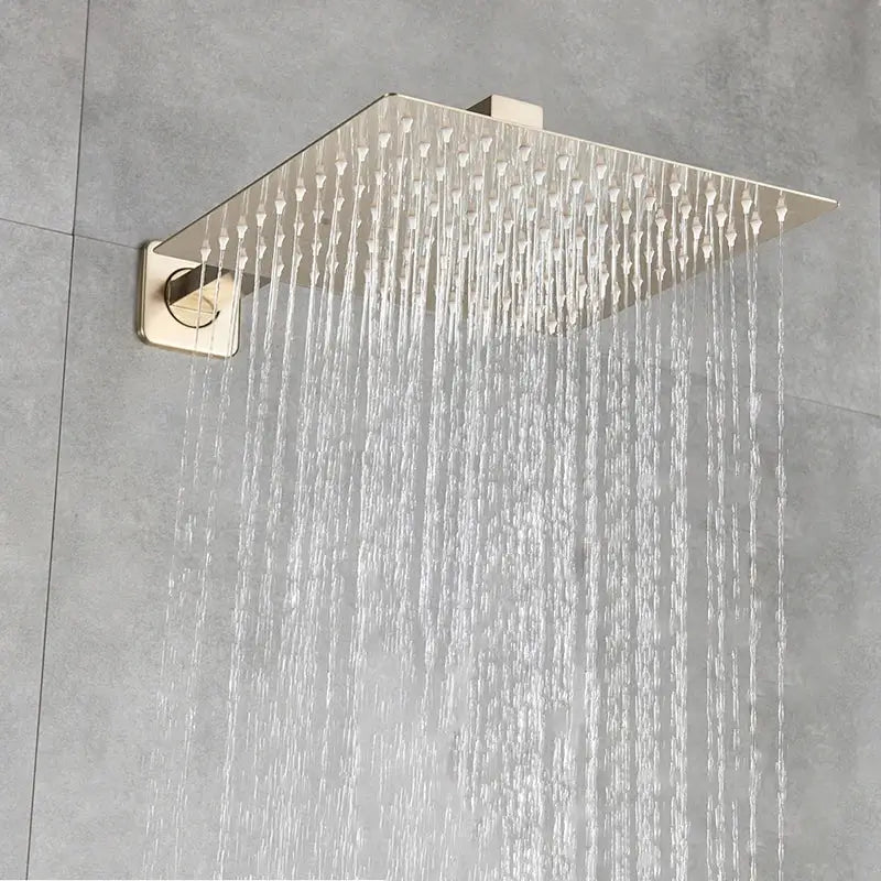 Brushed gold rainfall shower faucet with handheld sprayer bathroom