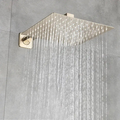 Brushed gold rainfall shower faucet with handheld sprayer bathroom