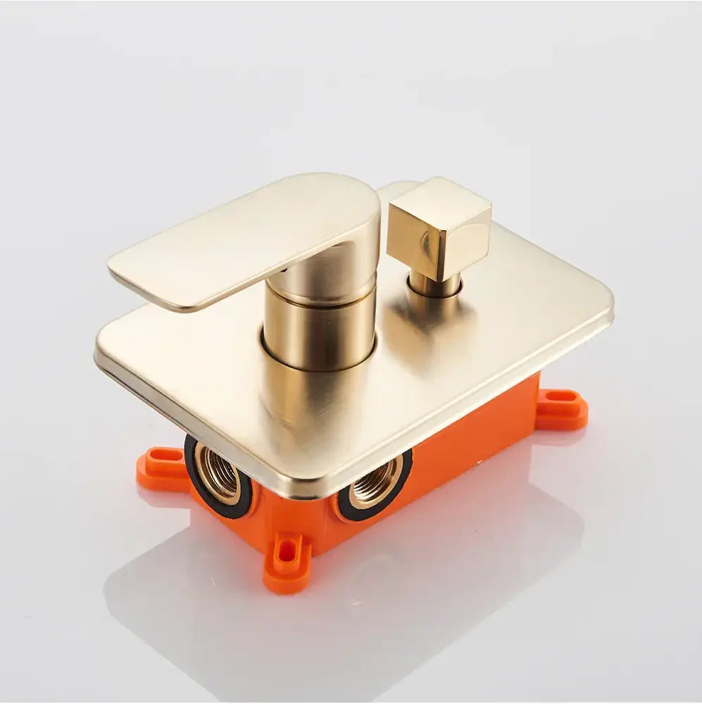 Brushed gold rainfall shower faucet with handheld sprayer bathroom