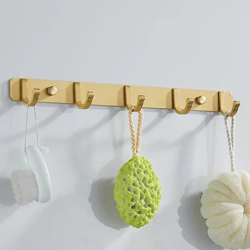 Brushed gold robe hooks 5 hook kitchen wall rack