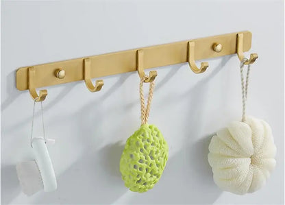 Brushed gold robe hooks 5 hook kitchen wall rack
