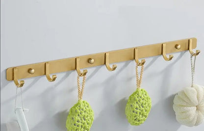 Brushed gold robe hooks 5 hook kitchen wall rack