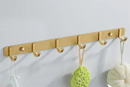 Brushed gold robe hooks 5 hook kitchen wall rack