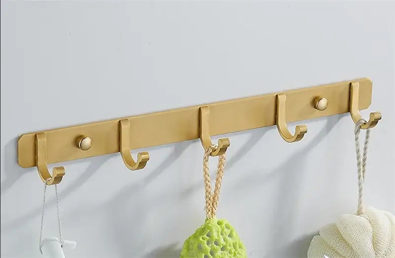 Brushed gold robe hooks 5 hook kitchen wall rack