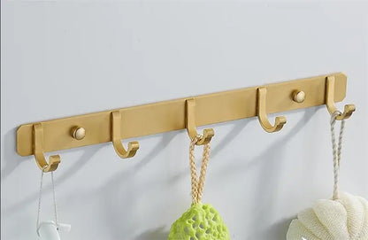 Brushed gold robe hooks 5 hook kitchen wall rack
