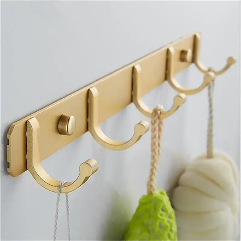 Brushed gold robe hooks 5 hook kitchen wall rack