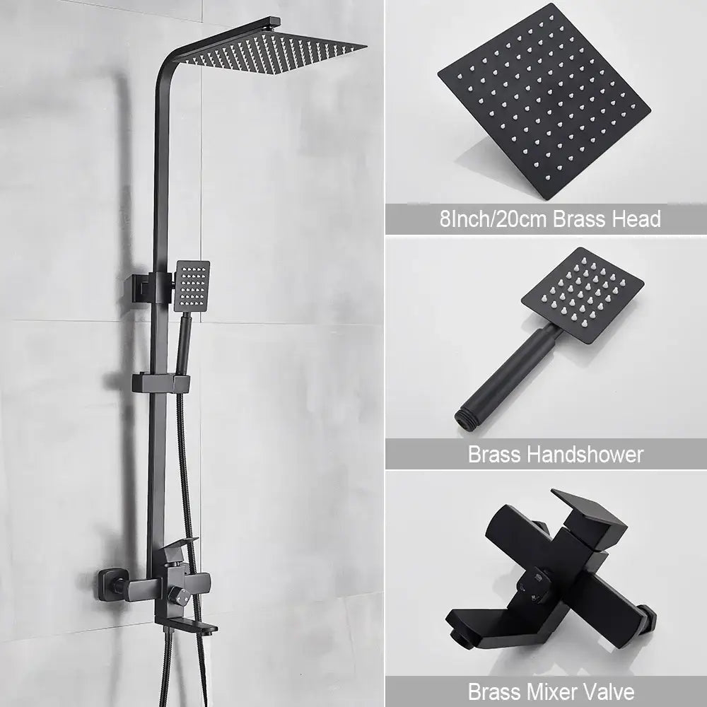 Brushed gold shower mixer with rainfall head and handheld spray bathroom