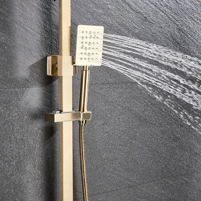 Brushed gold shower mixer with rainfall head and handheld spray bathroom