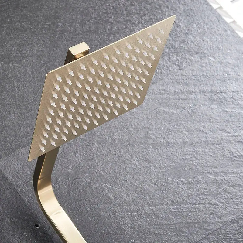 Brushed gold shower mixer with rainfall head and handheld spray bathroom