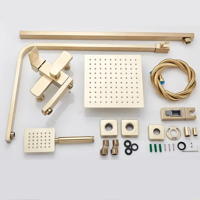 Brushed gold shower mixer with rainfall head and handheld spray bathroom