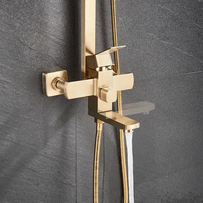 Brushed gold shower mixer with rainfall head and handheld spray bathroom