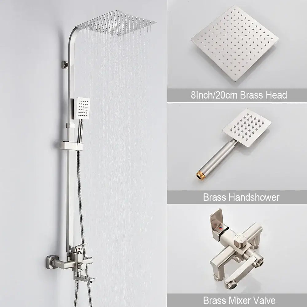 Brushed gold shower mixer with rainfall head and handheld spray bathroom