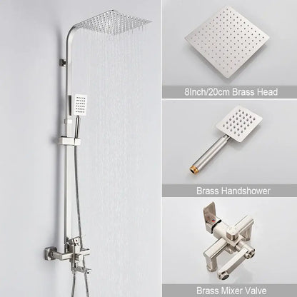 Brushed gold shower mixer with rainfall head and handheld spray bathroom