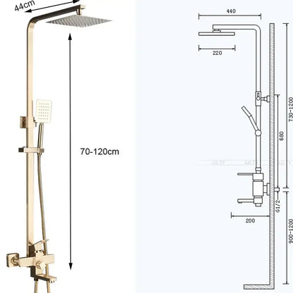 Brushed gold shower mixer with rainfall head and handheld spray bathroom