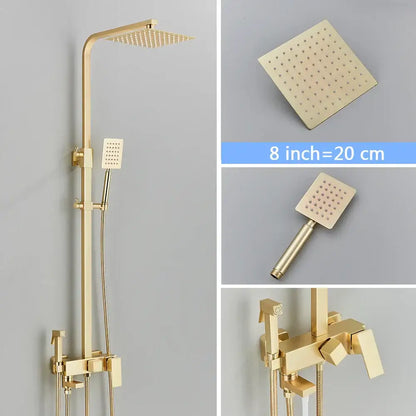 Brushed gold shower set with bidet mixer tap bathroom rainhead
