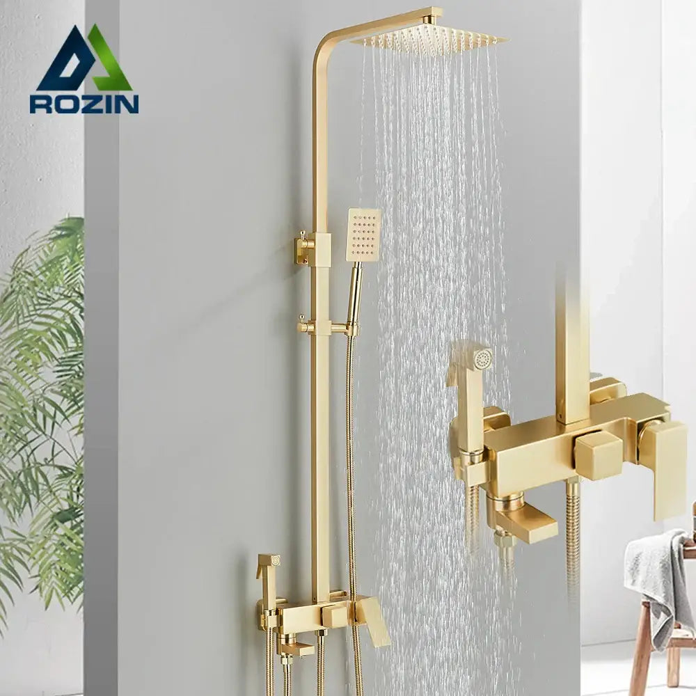 Brushed gold shower set with bidet mixer tap bathroom rainhead