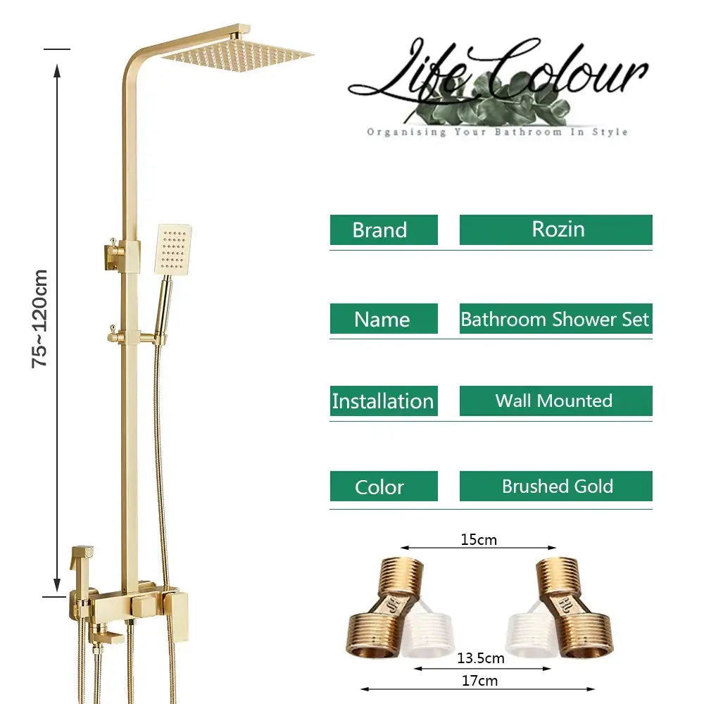 Brushed gold shower set with bidet mixer tap bathroom rainhead