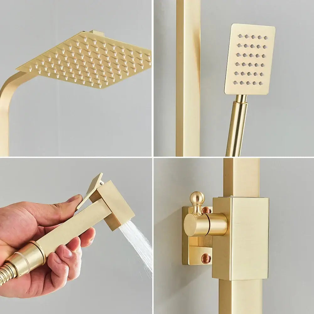 Brushed gold shower set with bidet mixer tap bathroom rainhead