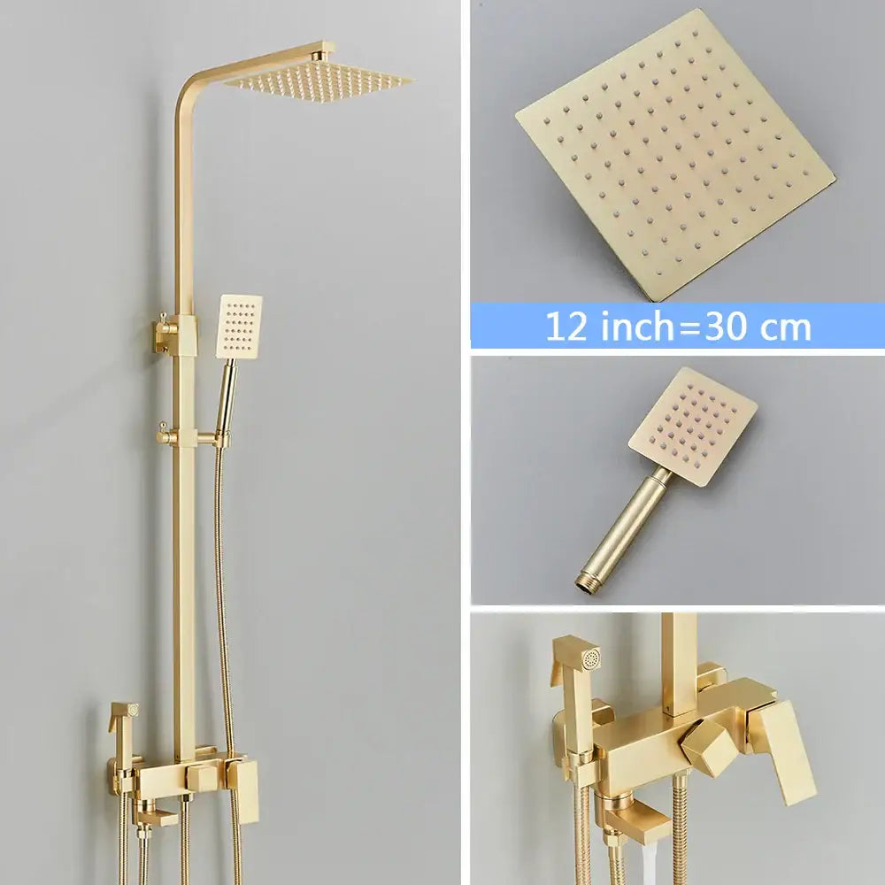 Brushed gold shower set with bidet mixer tap bathroom rainhead