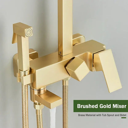 Brushed gold shower set with bidet mixer tap bathroom rainhead
