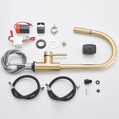 Brushed gold smart touch kitchen faucet with dual outlet modes