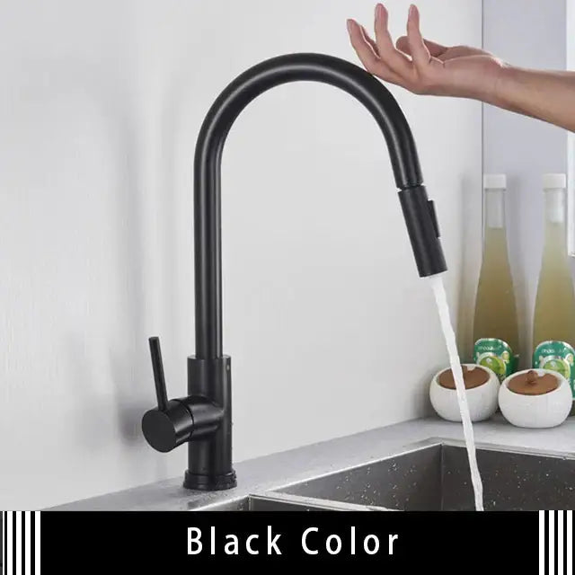 Brushed gold smart touch kitchen faucet with dual outlet modes