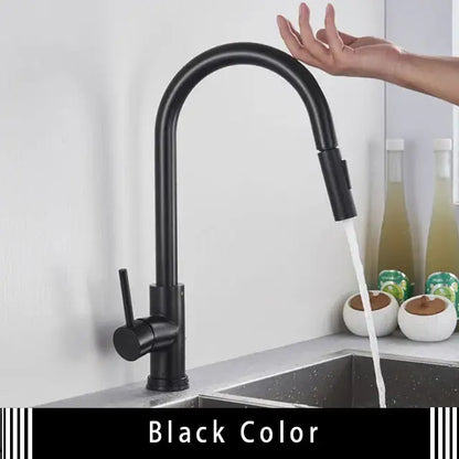 Brushed gold smart touch kitchen faucet with dual outlet modes