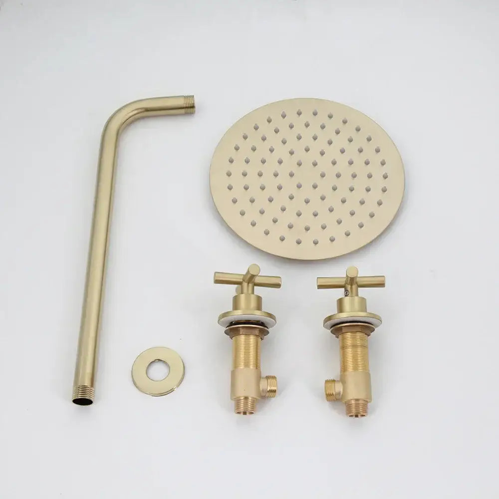 Brushed gold square rainfall shower faucet set bathroom with cross handles