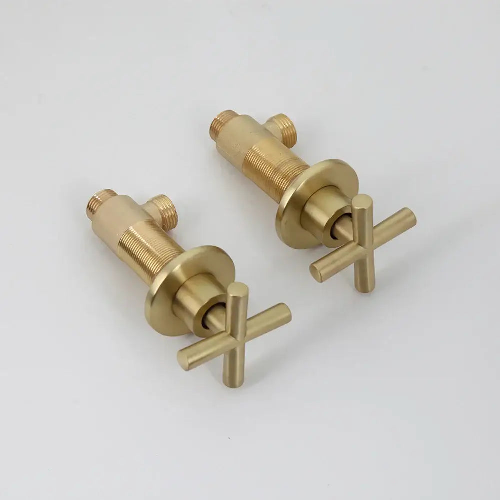 Brushed gold square rainfall shower faucet set bathroom with cross handles