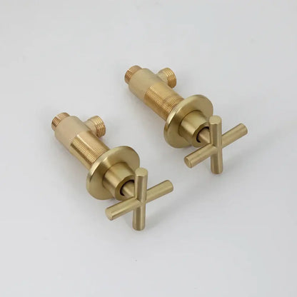 Brushed gold square rainfall shower faucet set bathroom with cross handles