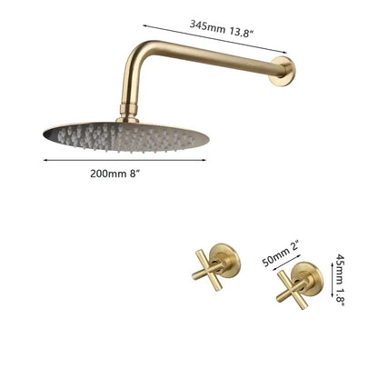 Brushed gold square rainfall shower faucet set bathroom with cross handles