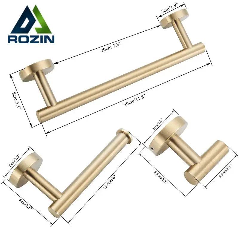 Brushed gold stainless steel bathroom accessories set – bathroom