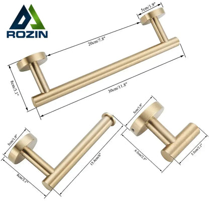 Brushed gold stainless steel bathroom accessories set – bathroom