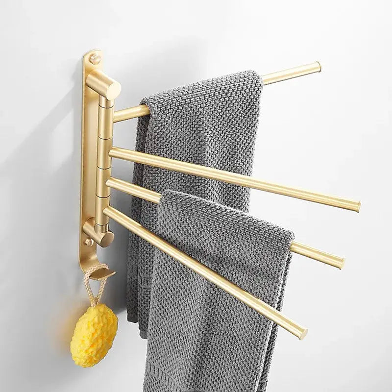Brushed gold swivel towel hanger triple arm bathroom rack