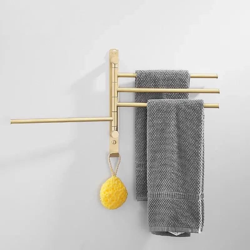 Brushed gold swivel towel hanger triple arm bathroom rack