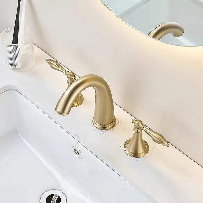 Brushed gold waterfall basin faucet bathroom widespread sink tap