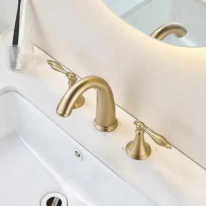 Brushed gold waterfall basin faucet bathroom widespread sink tap
