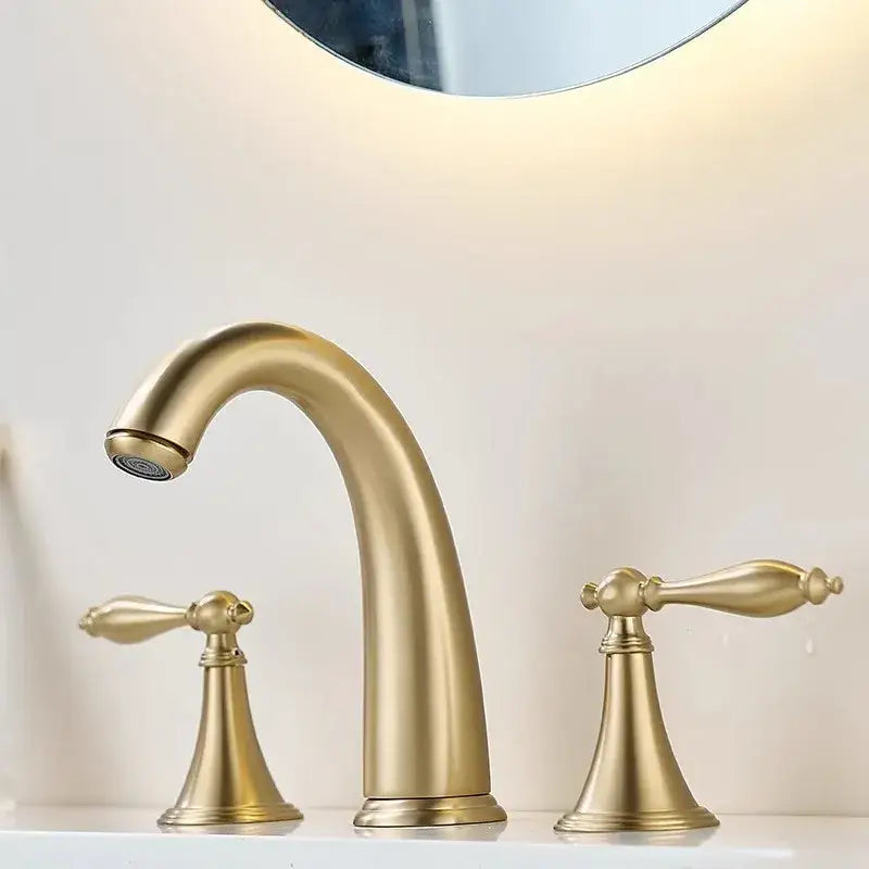 Brushed gold waterfall basin faucet bathroom widespread sink tap