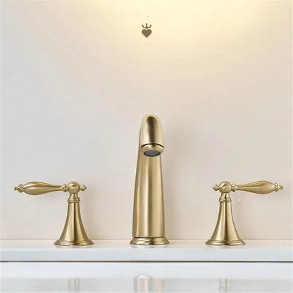 Brushed gold waterfall basin faucet bathroom widespread sink tap
